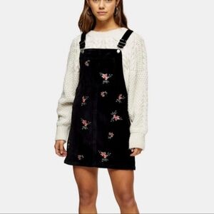 TOPSHOP Petite Black Velvet floral Mini Dress - Overall Dress